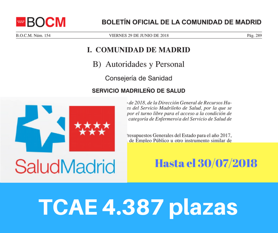 Convocatoria oposiciones TCAE Sermas Madrid