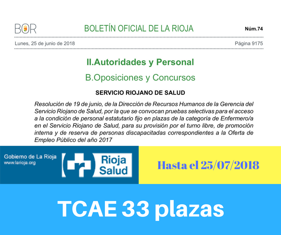Convocatoria oposiciones TCAE Servicio Riojano de Salud