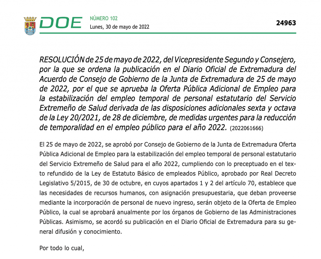 Portada Extremadura OPE 2022