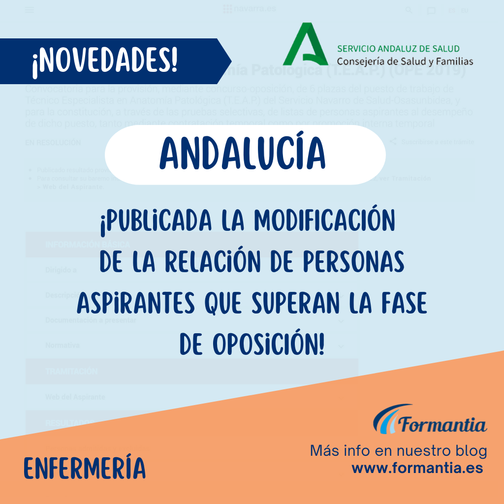 Enfermería para Andalucía. Modificación de aspirantes que superan la fase de oposición.
