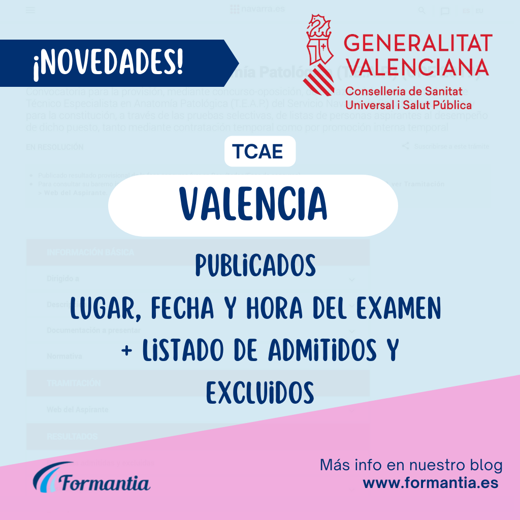 TCAE Valencia detalles de la prueba y lista de admitidos y excluidos