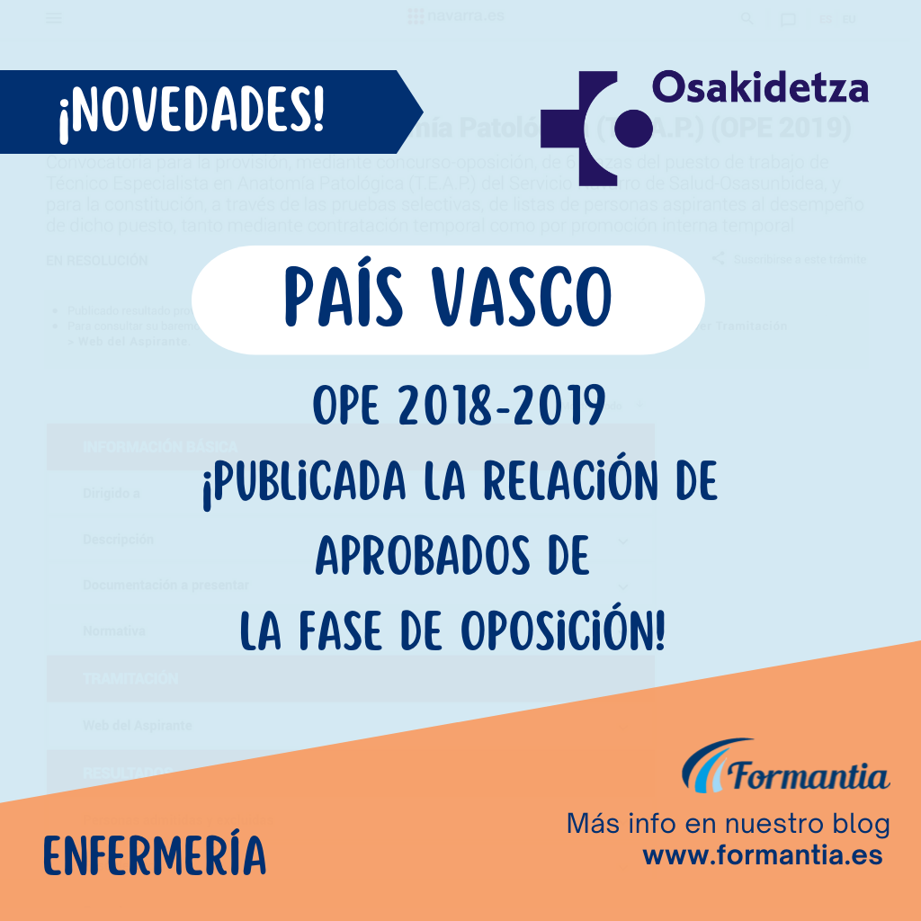 Relación de aprobados de la fase de oposición de la OPE 2018-2019 de Enfermería para País Vasco.