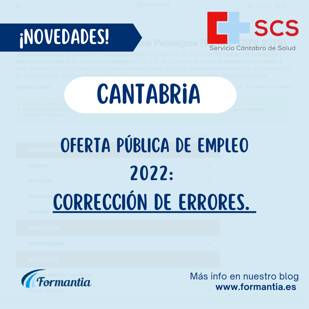 Publicada la corrección de errores de la Oferta Pública de Empleo de Cantabria 2022