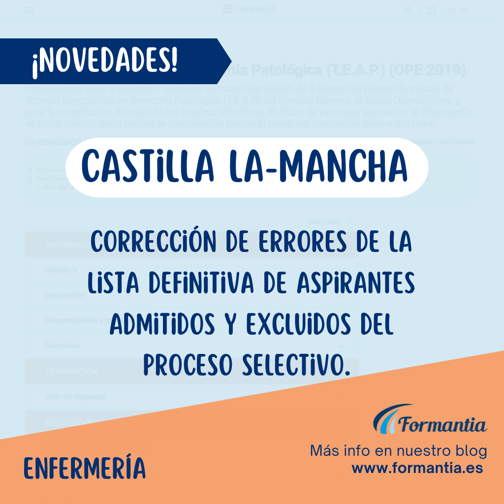 Corrección de errores de la lista definitiva de admitidos y excluidos del proceso selectivo de enfermería para Castilla-La Mancha