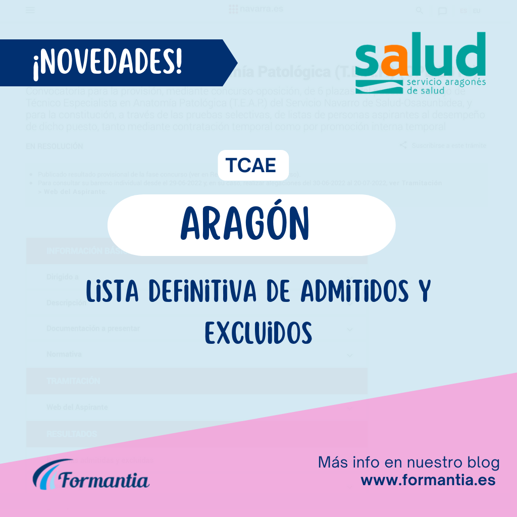 Lista definitiva de admitidos y excluidos de TCAE para Aragón.