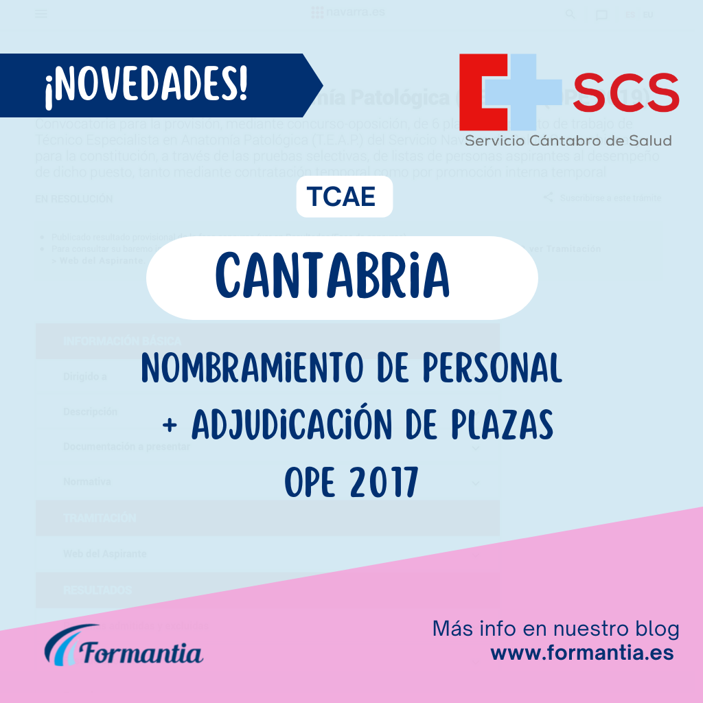 Nombramiento de personal estatuario y adjudicación de plazas de TCAE para Cantabria OPE 2017