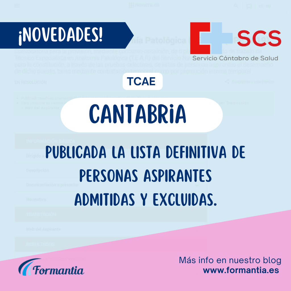 Publicada la lista definitiva de aspirantes admitidos y excluidos del proceso selectivo de TCAE para Cantabria.