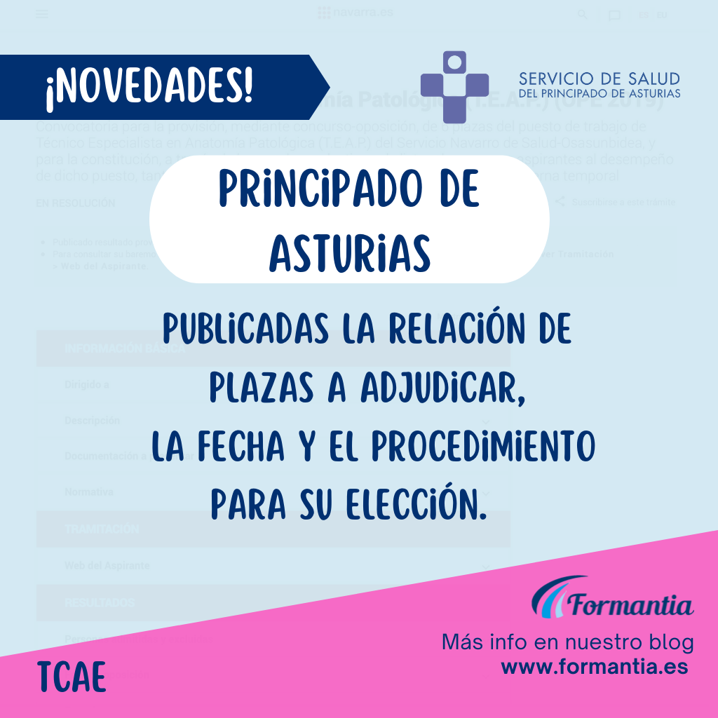 Publicada la relación de plazas del proceso selectivo de TCAE para Asturias a adjudicar, así como la fecha y procedimiento para su elección.