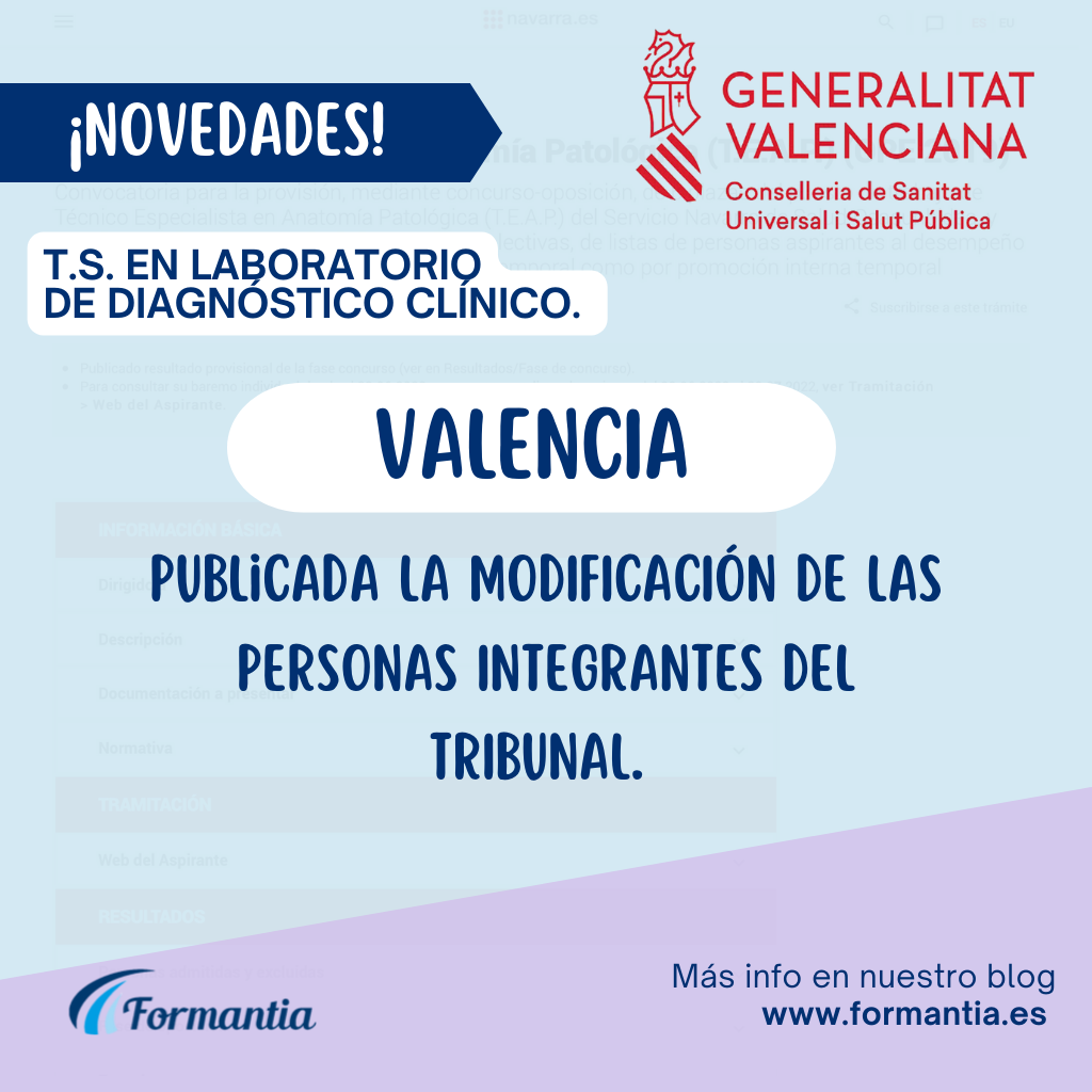 T.S. en Laboratorio de Diagnóstico Clínico para Valencia: modificación de los integrantes del tribunal.